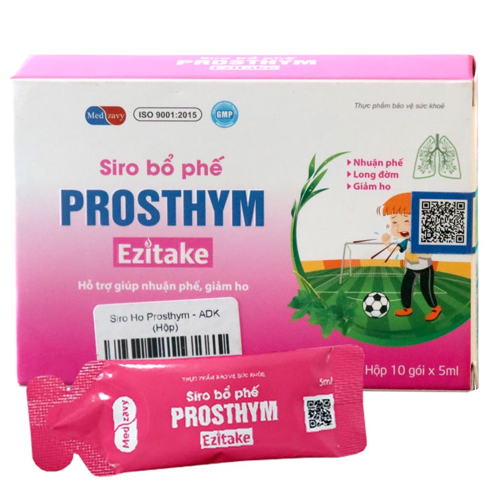 Siro bổ phế Prosthym Ezitake, hỗ trợ giảm đau rát cổ họng, long đờm 910 gói x5ml)