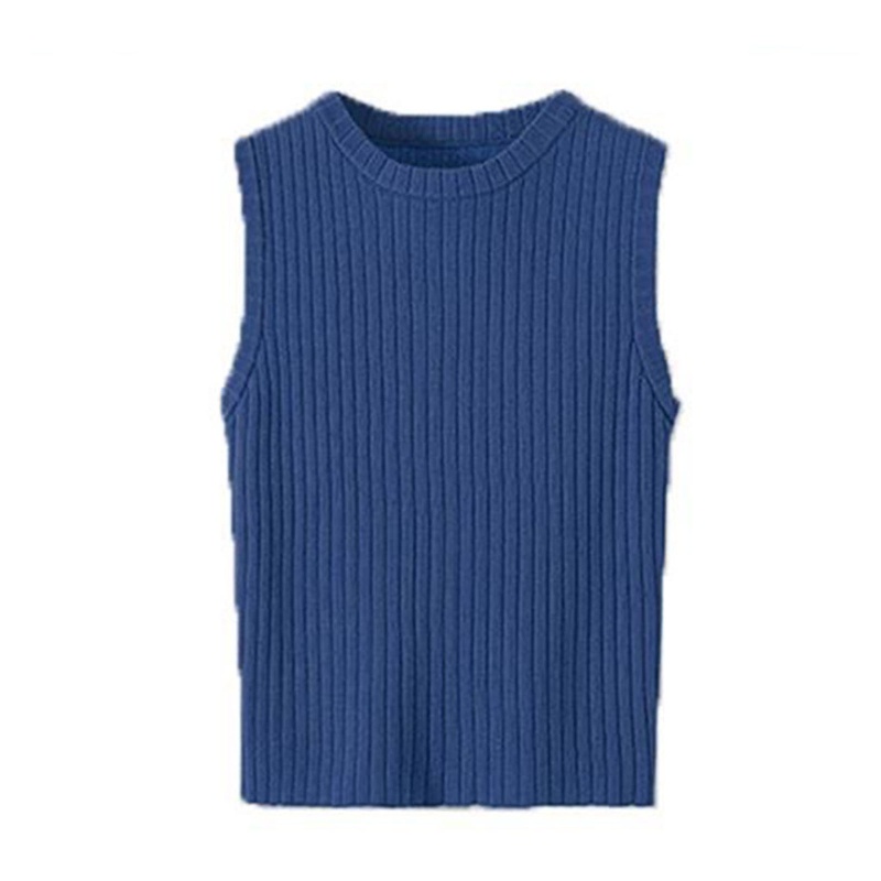 Xiangbao Áo Crop Top Dệt Kim Không Tay Cổ Tròn Màu Trơn Ôm Dáng Co Giãn Thời Trang Mùa Hè Cho Nữ