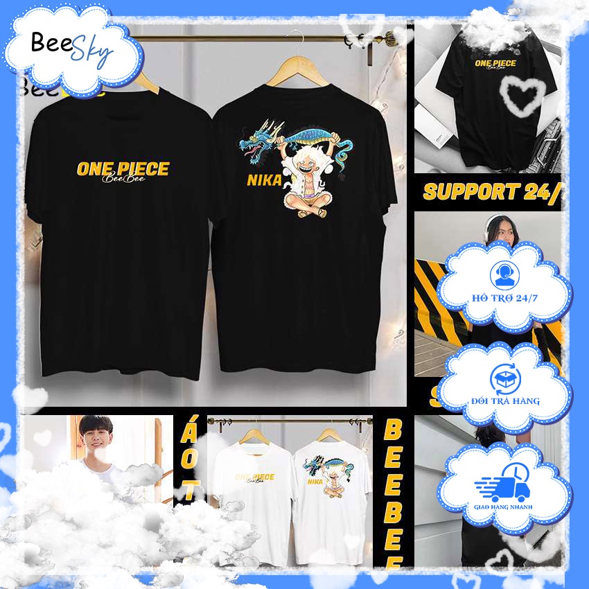 Áo thun thiết kế BEESKY Luffy VS Kaido chipi-OP002 (đen -trắng) 100% COTTON
