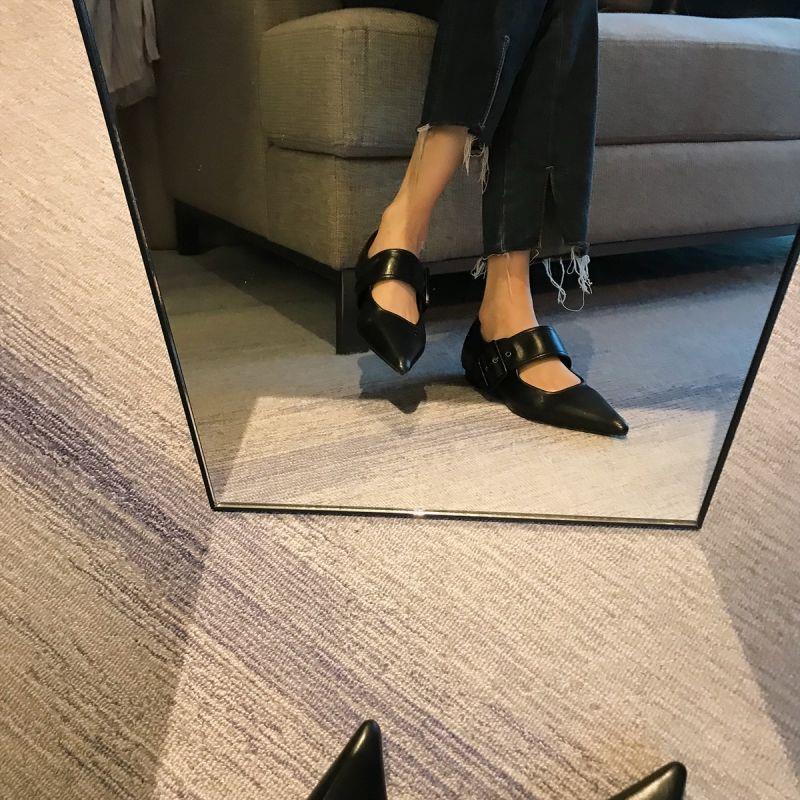 Giày Gót Thấp Mũi Nhọn Cài Khóa Phong Cách Âu Mỹ Thời Trang