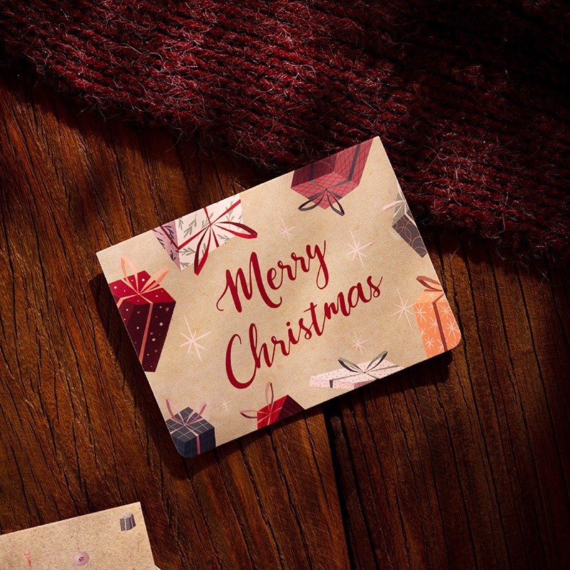 Thiệp Xmas cao cấp họa tiết Vintage kèm tem dán nhũ