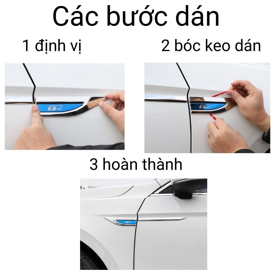 Bộ 2  Ốp mang cá ô tô R -Line, Ốp mang cá thể thao siêu hot dùng cho mọi loại xe - tặng kèm keo tặng dính