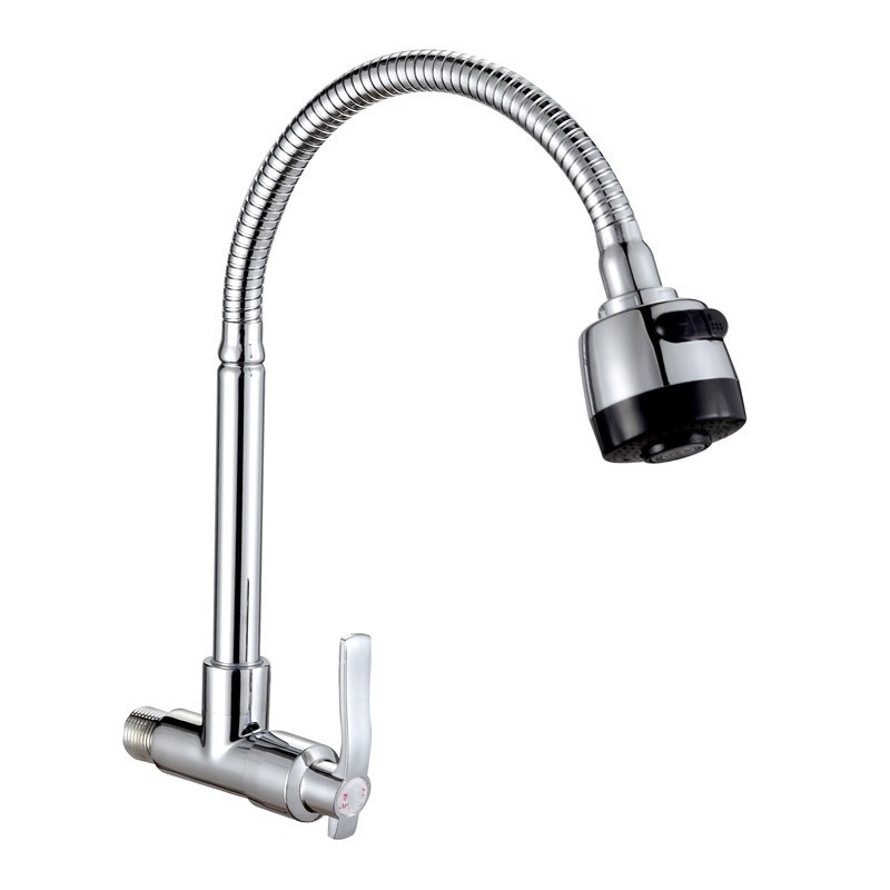 Vòi rửa chén lạnh inox 304 không gỉ, cần mềm bẻ xoay 360 linh hoạt điều chỉnh 2 chế độ