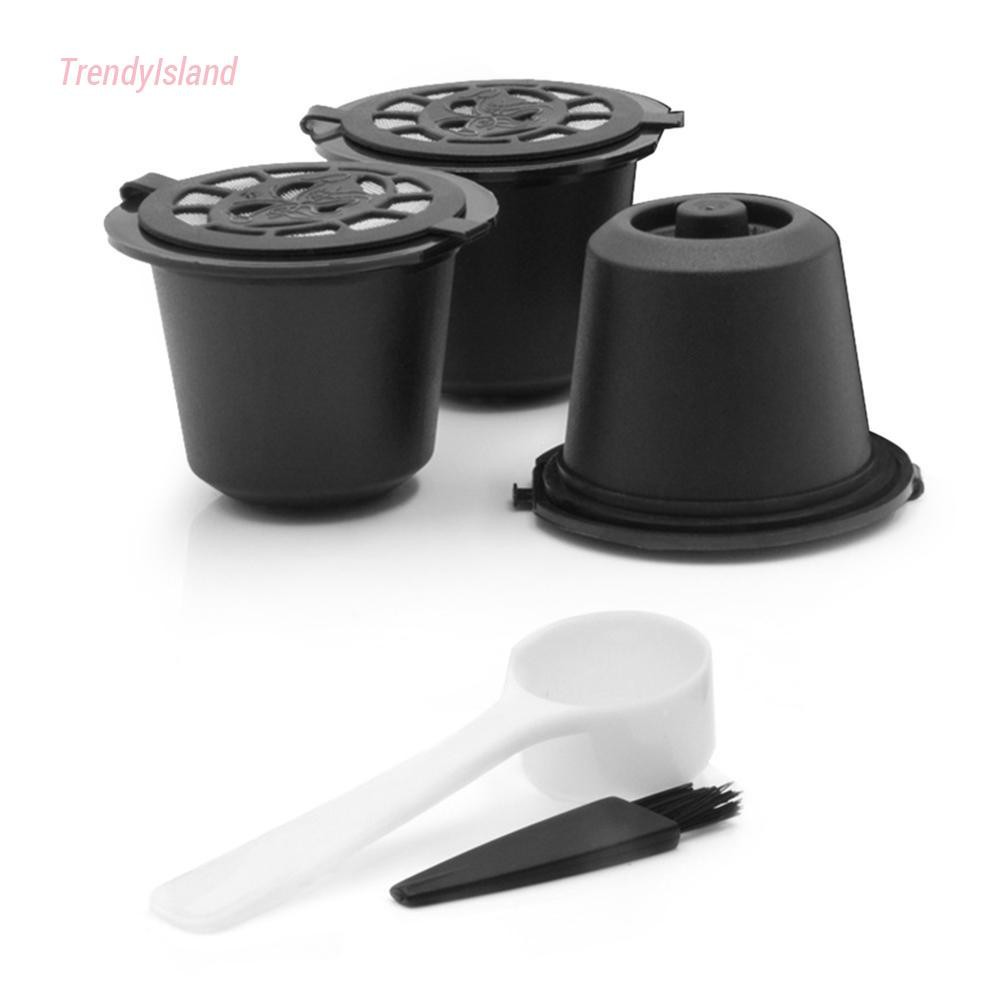 Set 3 bộ lọc viên nén cà phê tái sử dụng được kèm cọ và muỗng cho máy pha cà phê Nespresso