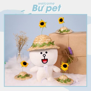 NÓN CÓI MŨ RƠM ĐỘI ĐẦU CUTE CHO CHÓ MÈO – MẪU HOA HƯỚNG DƯƠNG - MẪU NƠ