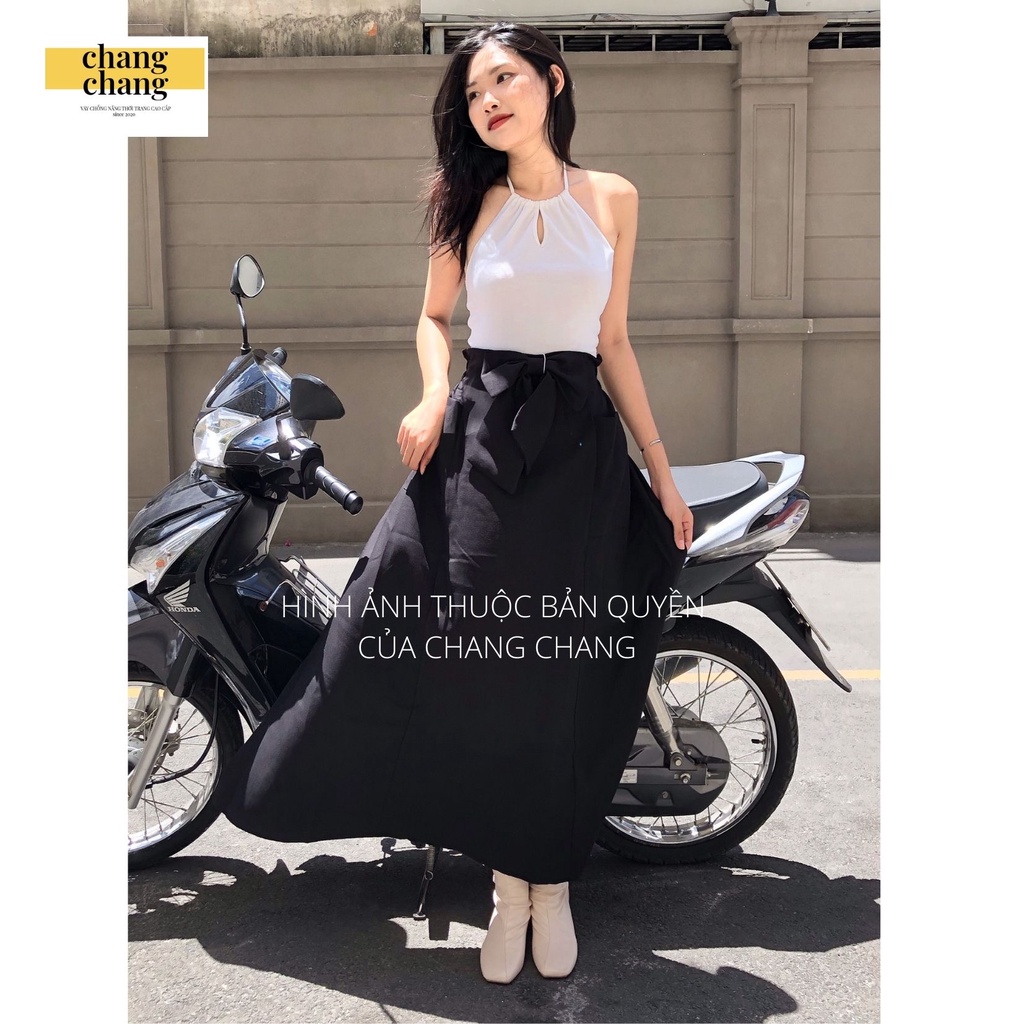 Váy Chống Nắng Thời Trang CHANG CHANG, Quây Che Nắng Vải Quần Tây Cao Cấp | Váy Đen Nơ