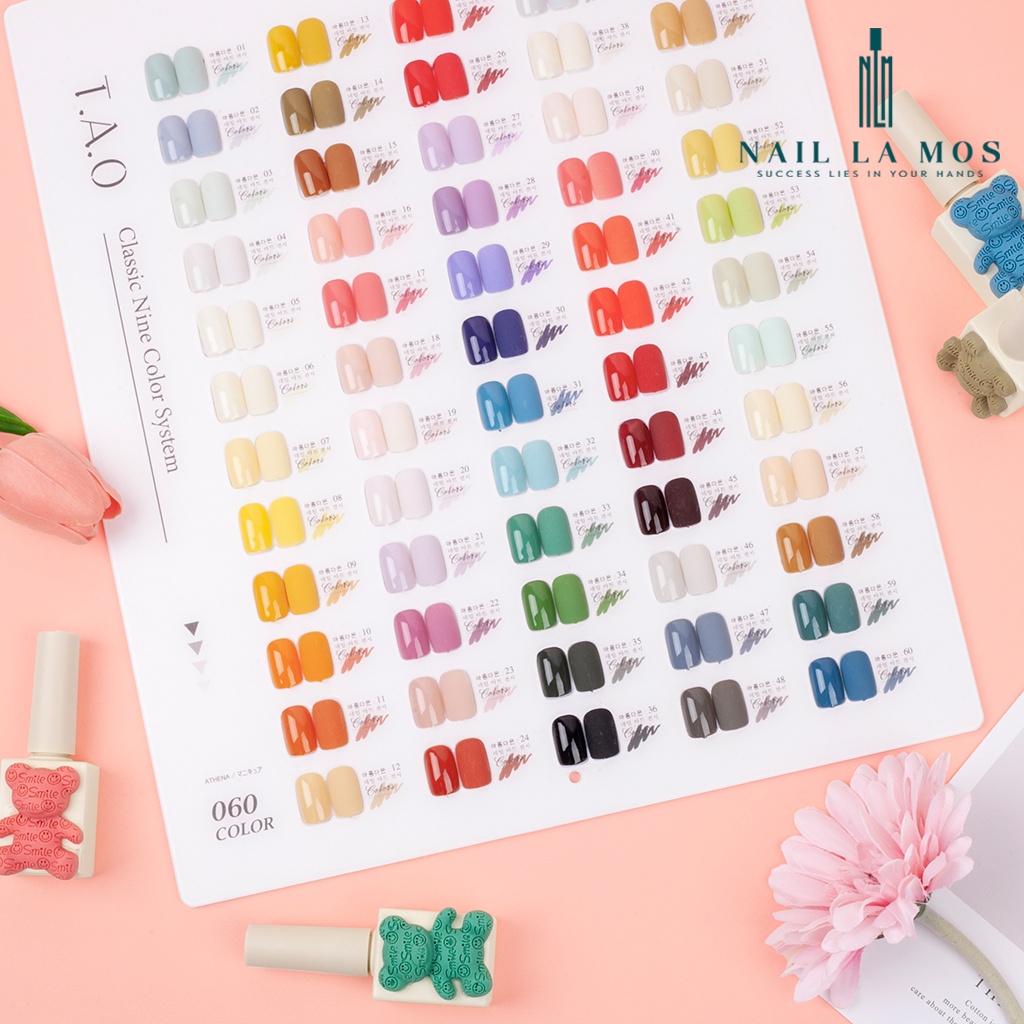 Set sơn gel T.A.O 60 màu chính hãng - Bộ sơn gấu cao cấp tông màu Hàn Quốc tặng kèm bảng màu và cặp base top