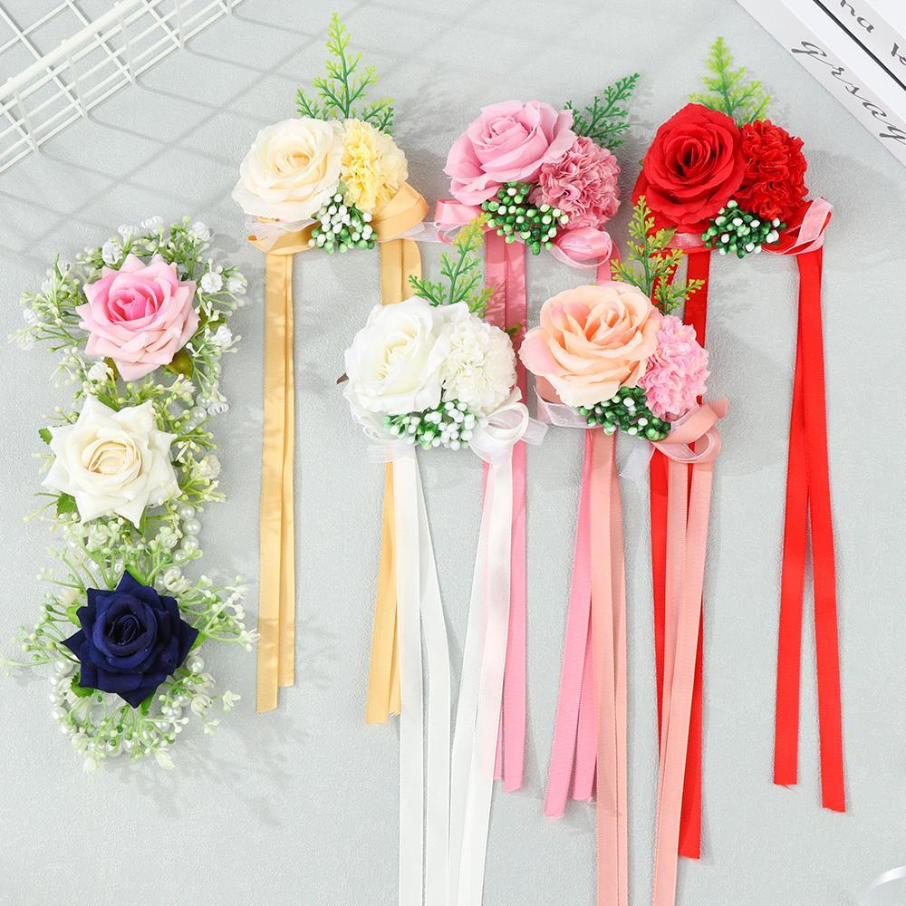 Vòng Tay Hoa Giả Thắt Dây Thời Trang Cho Cô Dâu