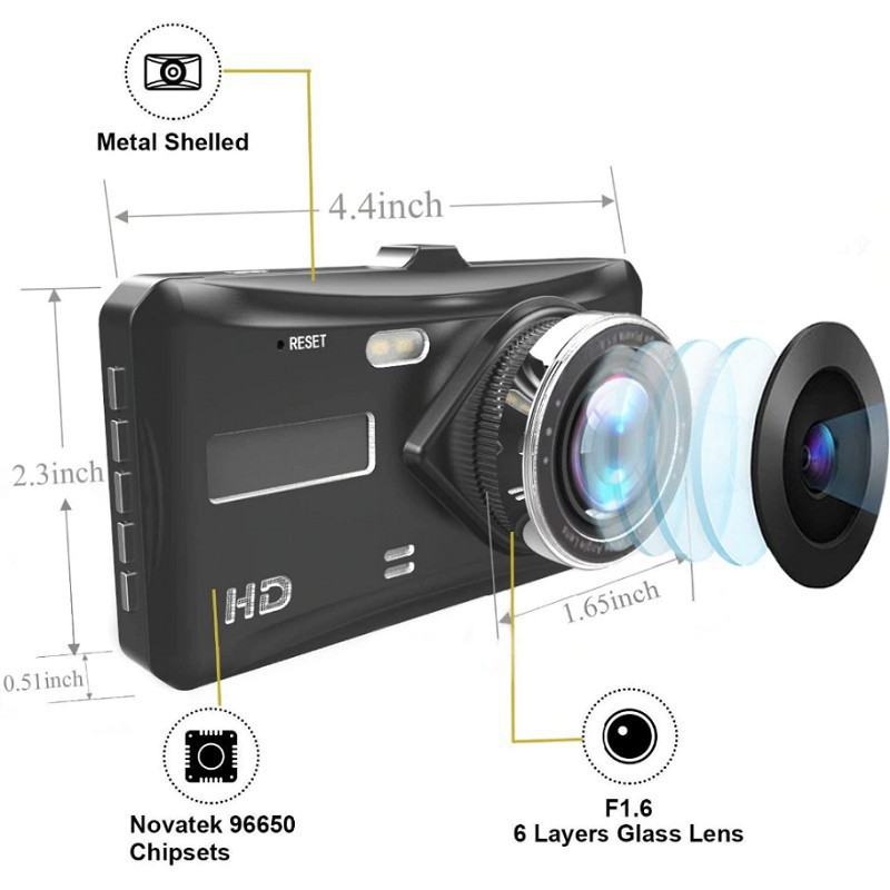 Camera Hành Trình Kép Trước Sau Dual Lens Dành Cho Xe Hơi Hỗ Trợ Full HD - Tích Hợp Màn Hình Cảm Ứng