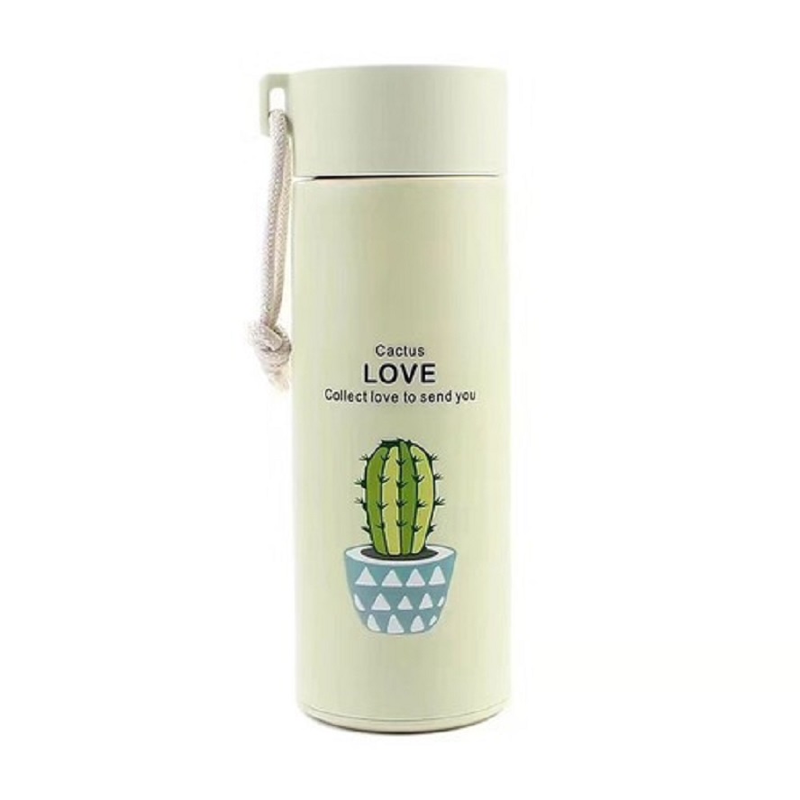 Bình nước thủy tinh 400ml họa tiết xương rồng dễ thương No.101238