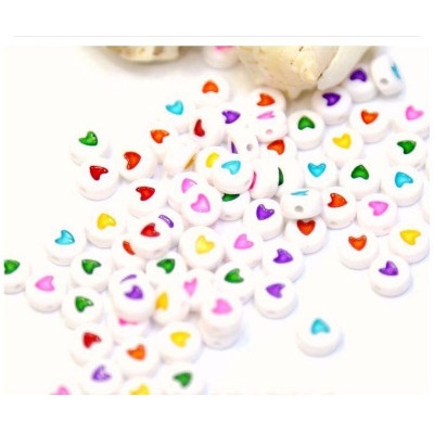 10 Hạt tròn in trái tim ❤️ đủ màu 4x7mm làm vòng