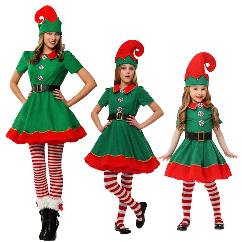 Váy đồng phục hóa trang ông già Noel với mũ và vớ màu xanh lá xinh xắn dành cho nữ | WebRaoVat - webraovat.net.vn