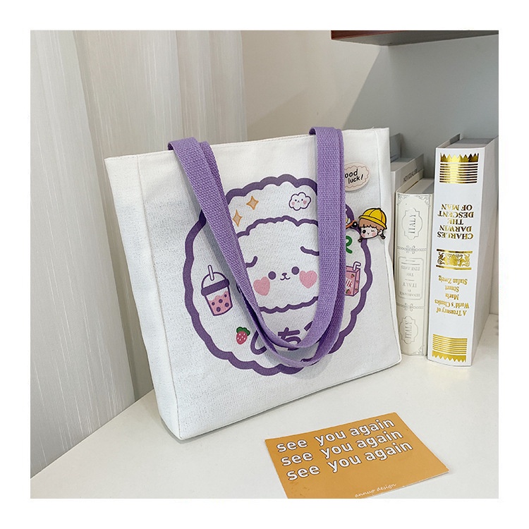 Túi Xách Canvas Sức Chứa Lớn In Hình Hoạt Hình Dễ Thương Cho Nữ