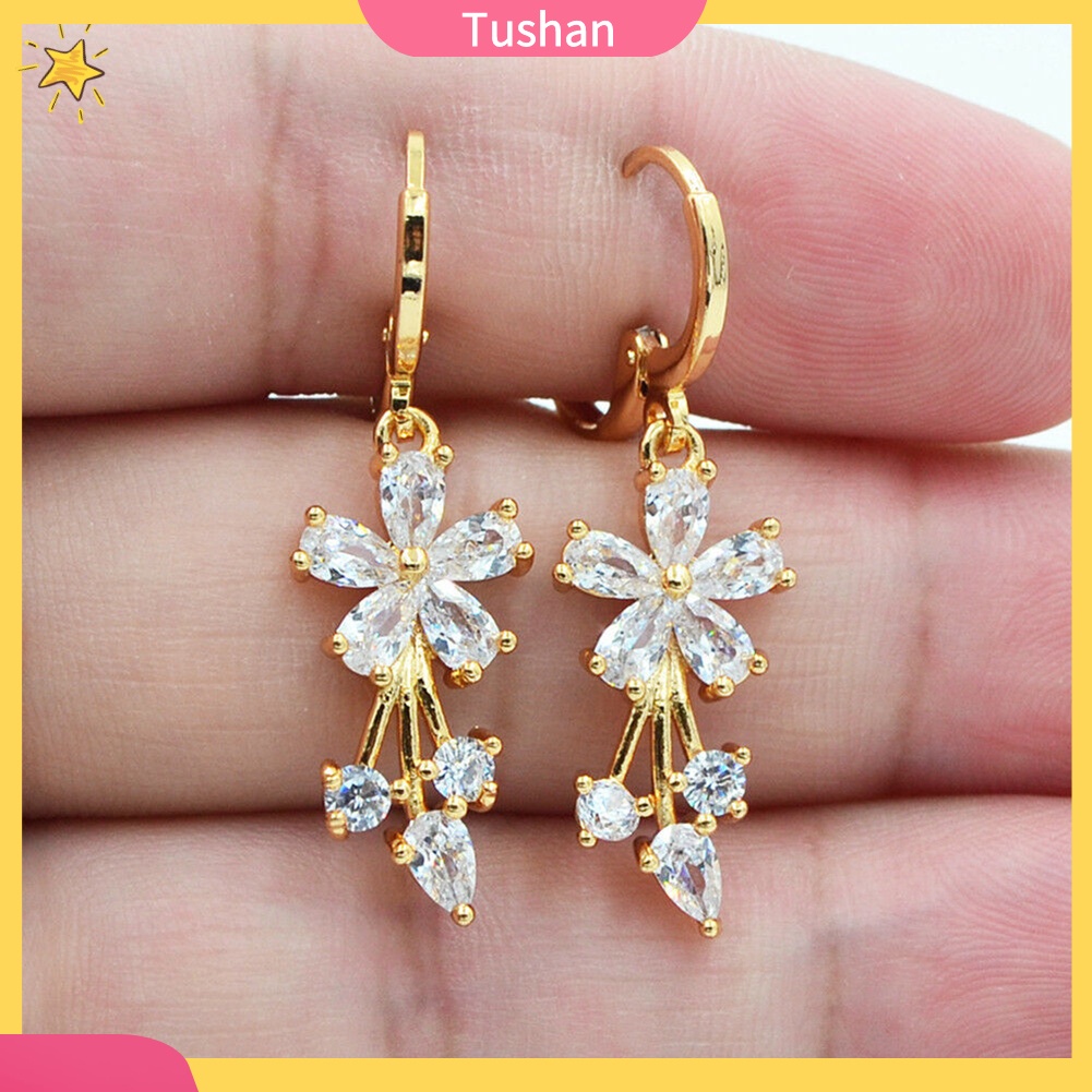 Khuyên tai hình hoa đính đá zirconia thanh lịch cho nữ