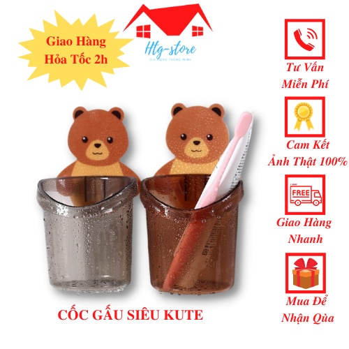 Cốc cắm bàn chải đánh răng hình gấu dán tường - Cốc gấu dán tường đa năng để bàn chải đánh răng