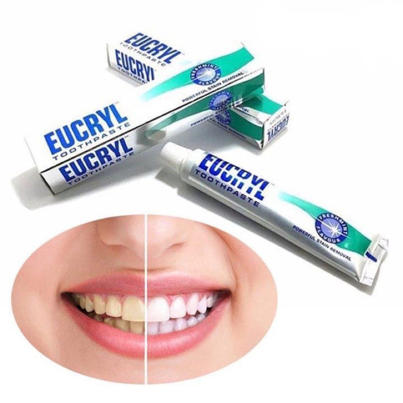 [Cam kết chính hãng] Kem đánh răng (tẩy trắng răng) Eucryl Freshmint Toothpaste 50ml ( 62gr )của UK