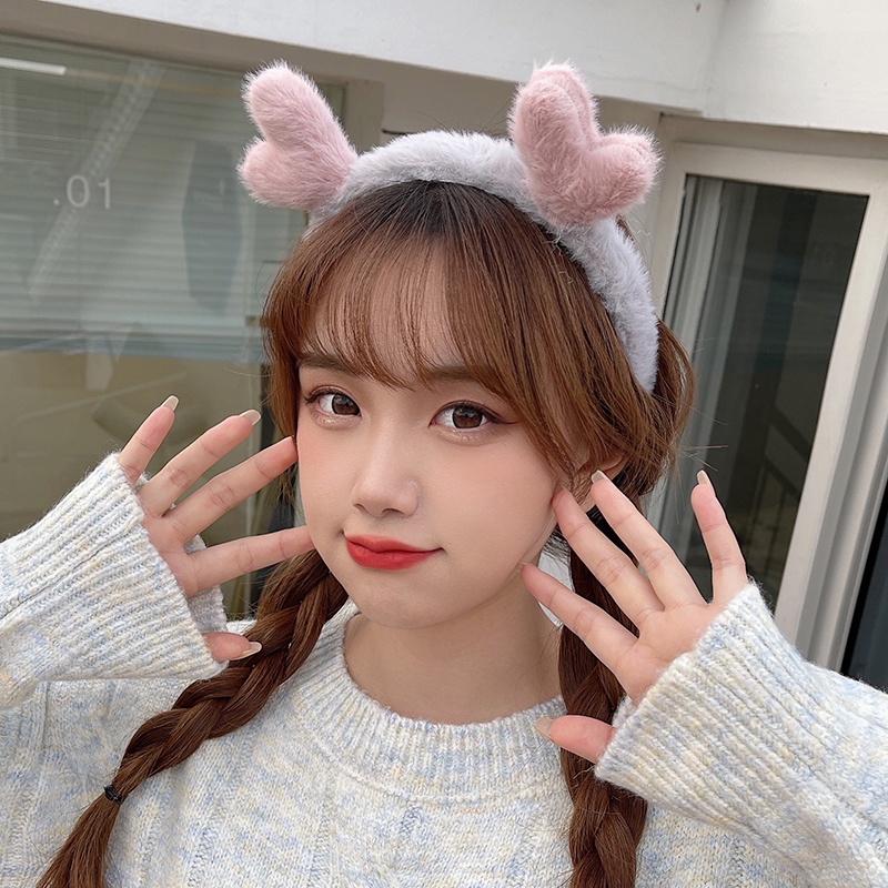 Băng đô cài tóc hình sừng hươu phối lông dễ thương chống trượt thời trang Hàn Quốc cho nữ 2021