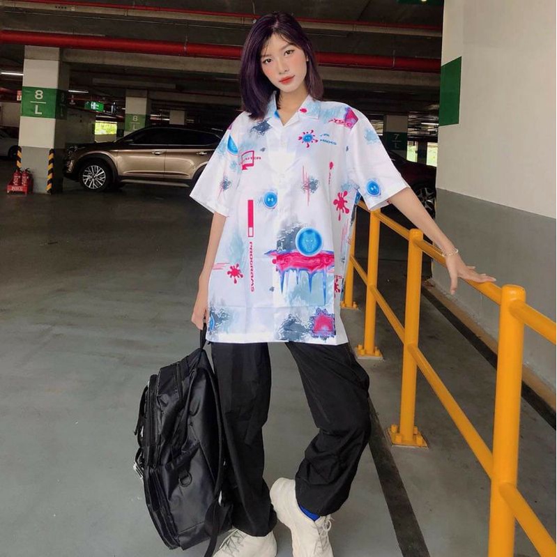 Áo Sơ Mi Tay Ngắn Unisex Cổ Bẻ Phong Cách Hàn Quốc Freesize