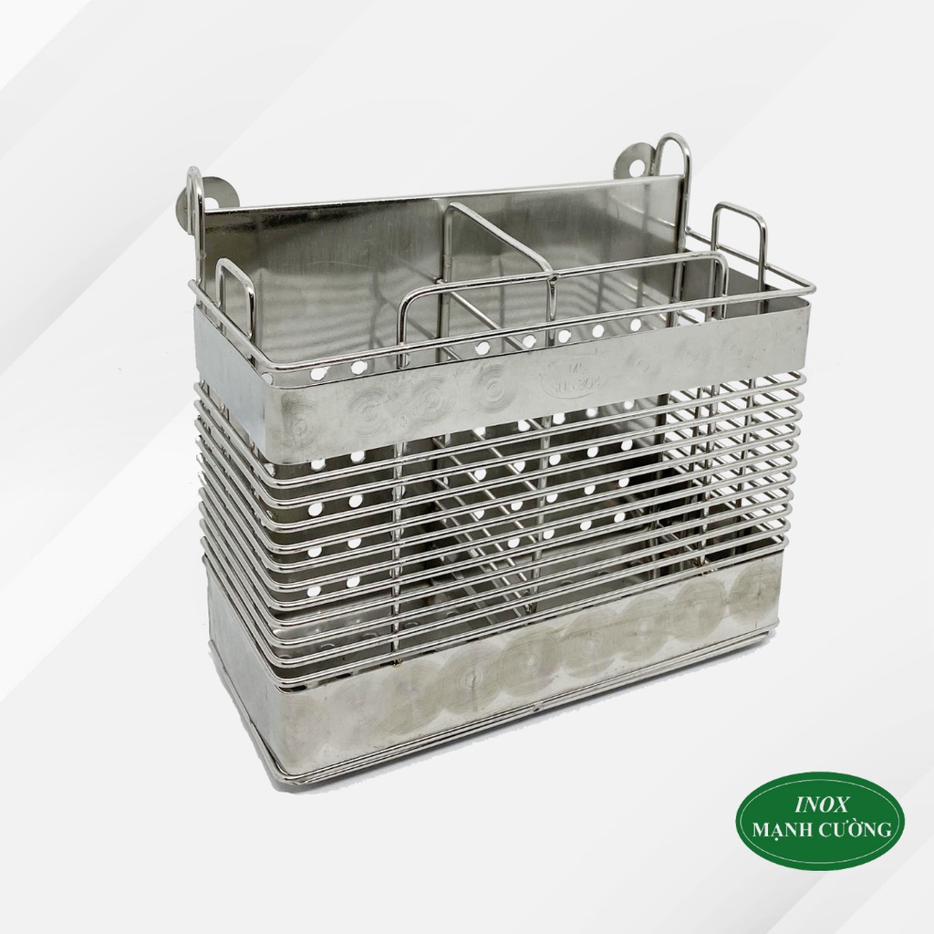 Ống đũa vuông 2 ngăn inox cao cấp - Giỏ đựng muỗng đũa vuông 2 ngăn inox 304 cao cấp