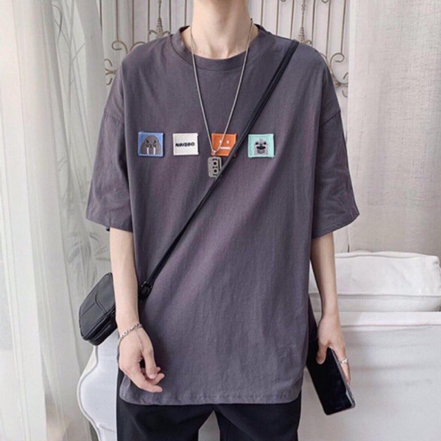 Áo thun tay lỡ form rộng - phông nam nữ cotton oversize - T shirt thêu 4 logo a - 2N Unisex