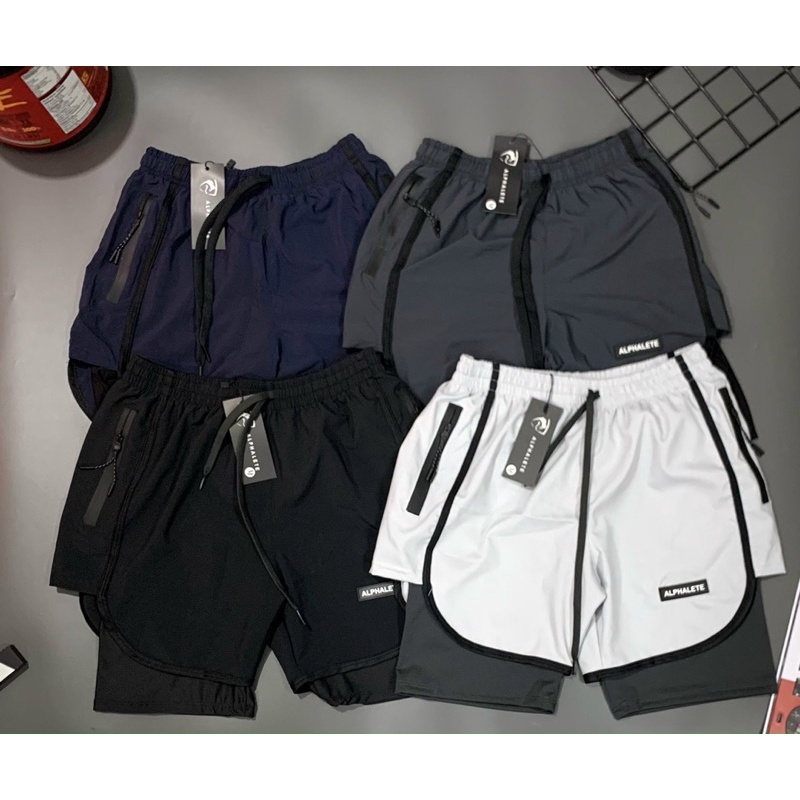 [Giảm sốc] quần short gym nam 2 lớp ALPHALETE ,quần short thể thao.