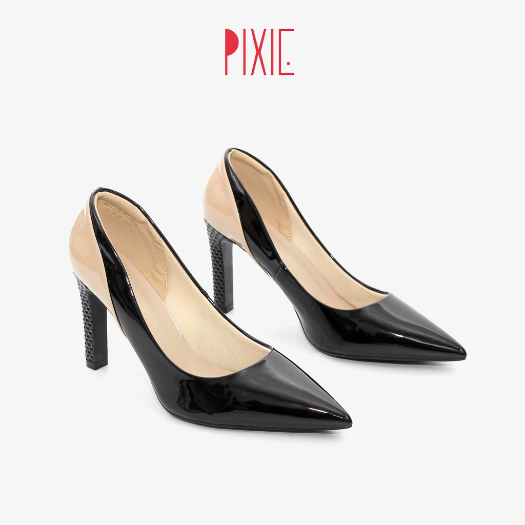 Giày Cao Gót 9cm Da Bóng Hậu Phối Màu Pixie X553