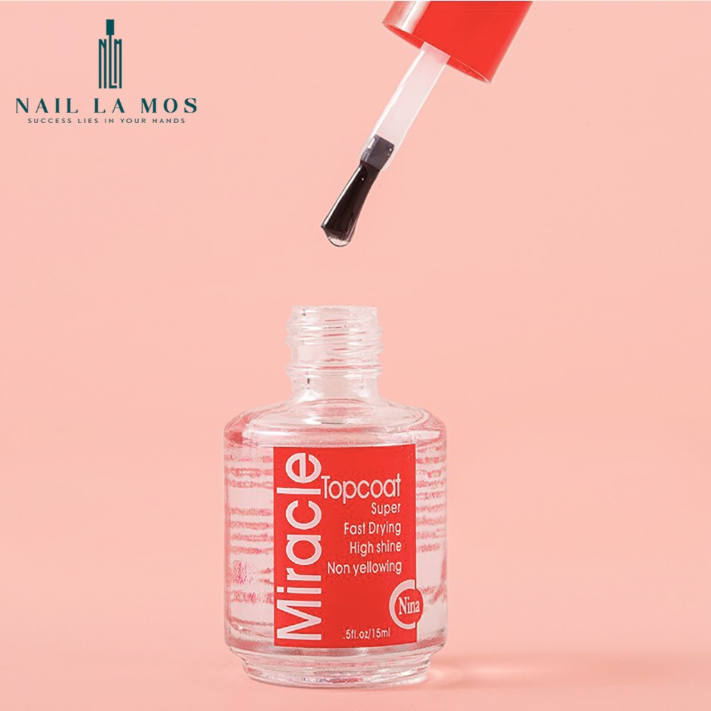 Sơn bóng Miracle nhập khẩu USA chính hãng - Top coat nắp đỏ dành cho sơn thường, khô nhanh không vàng móng