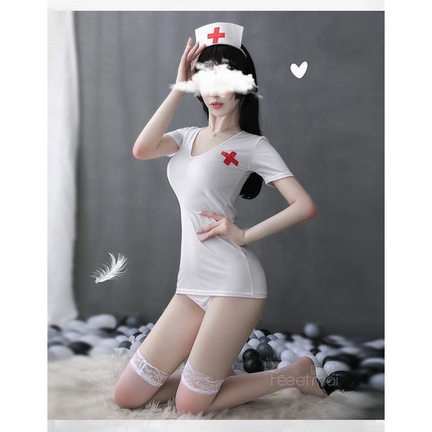 Váy ngủ Sexy FREE SHIP Hóa trang Cosplay y tá hở lưng quyến rũ