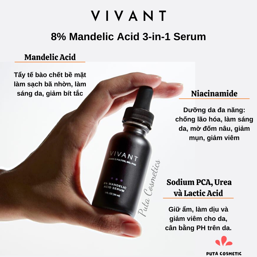 Serum Vivant 8% Mandelic Acid 3in1 30ml - Tinh chất ngăn ngừa mụn, sáng da, mờ thâm
