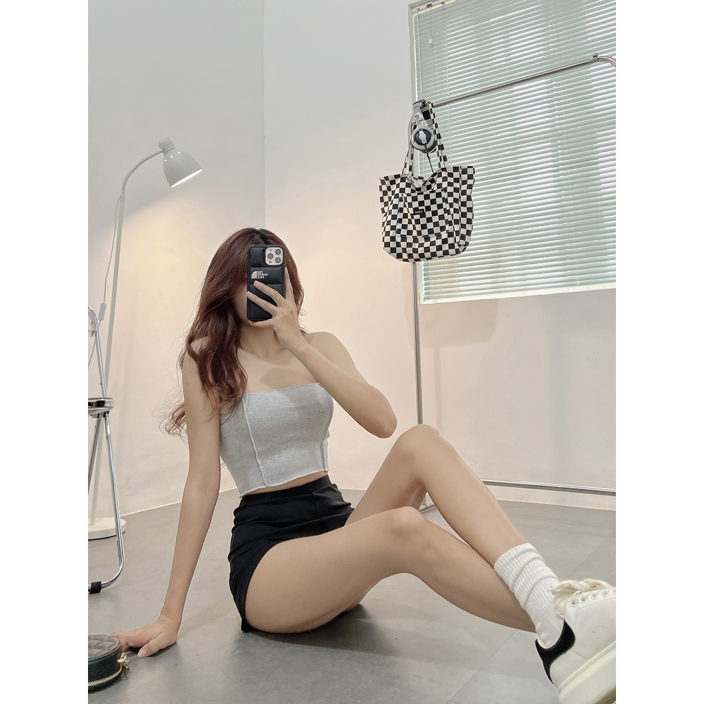 Áo croptop HHVINTAGE kiểu ống, viền nổi