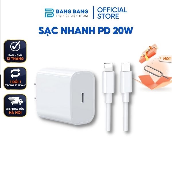 Củ sạc nhanh PD 20W,Cáp sạc nhanh Type-C to cho IP6,7,8,X,XS,XSMAX,11,11Pro,12,12Pr,13,13 Pro BH 12 tháng
