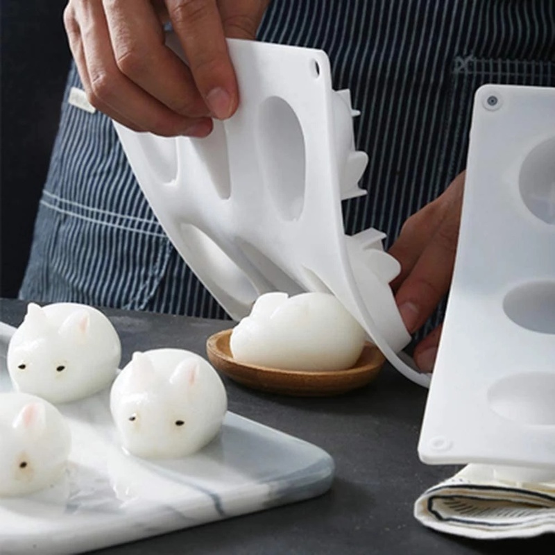 1 Khuôn Silicone 6 Lỗ Hình Thỏ 3D Làm Bánh Tráng Miệng Cho Nhà Bếp