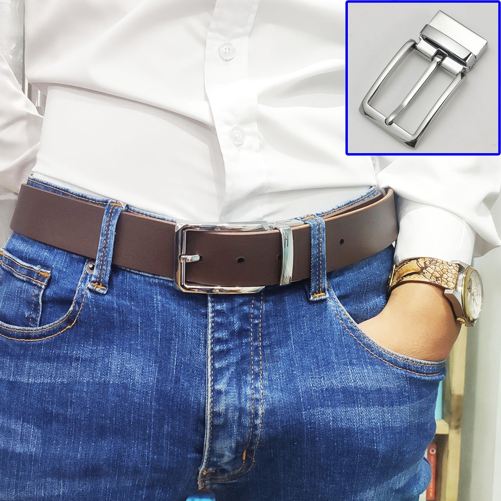 Thắt lưng da bò nguyên tấm màu nâu L113 cao cấp-khóa cài nhiều mặt lựa chọn