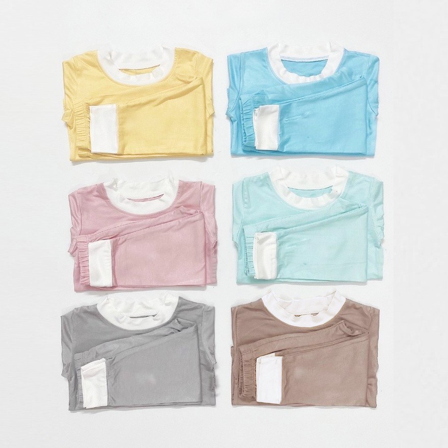 Đồ Bộ Dài Tay Thun Lạnh Nền Màu Trơn Cực Đẹp Cho Bé - Bộ Dài Tay Bé Trai Bé Gái AM803