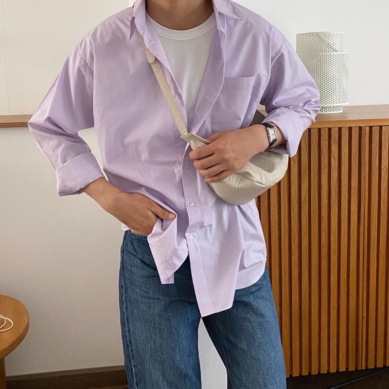 ÁO SƠ MI NAM - HEE BY OHI - Màu Tím Nhạt Pastel Cotton 100%