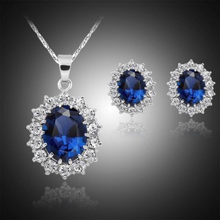 Set dây chuyền và đôi khuyên tai đính đá pha lê thời trang dành cho nữ