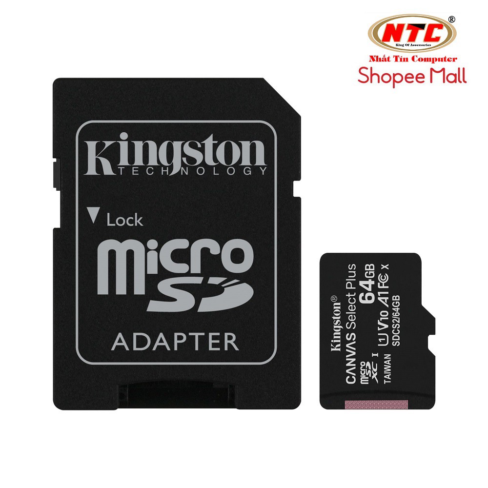 Thẻ nhớ microSDXC Kingston Canvas Select Plus 64GB U1 V10 A1 100MB/s (Đen) - Kèm adapter