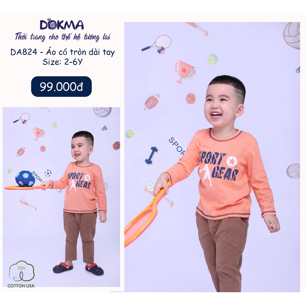 DA824 Áo dài tay cổ tròn Dokma vải cotton mỏng cho bé (2-6T)