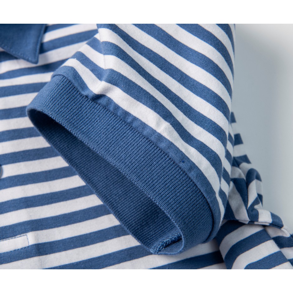 Áo thun nam cao cấp Rosi PL14 cổ polo tay bo ngắn,vải cotton trơn mịn kẻ ngang xanh trắng, dáng ôm(Slimfit) trẻ trung | BigBuy360 - bigbuy360.vn