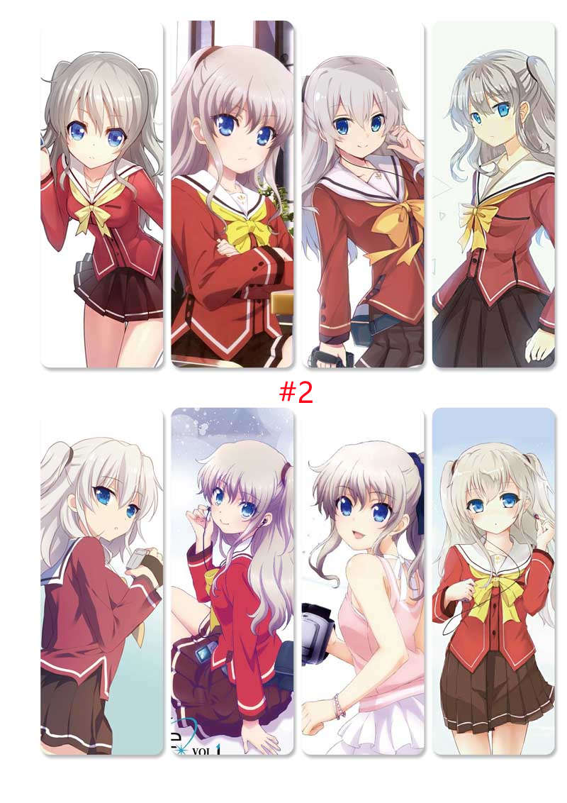 Bộ 8 Thẻ Đánh Dấu Sách Hình Nhân Vật Anime Charlotte Bằng Nhựa Pvc