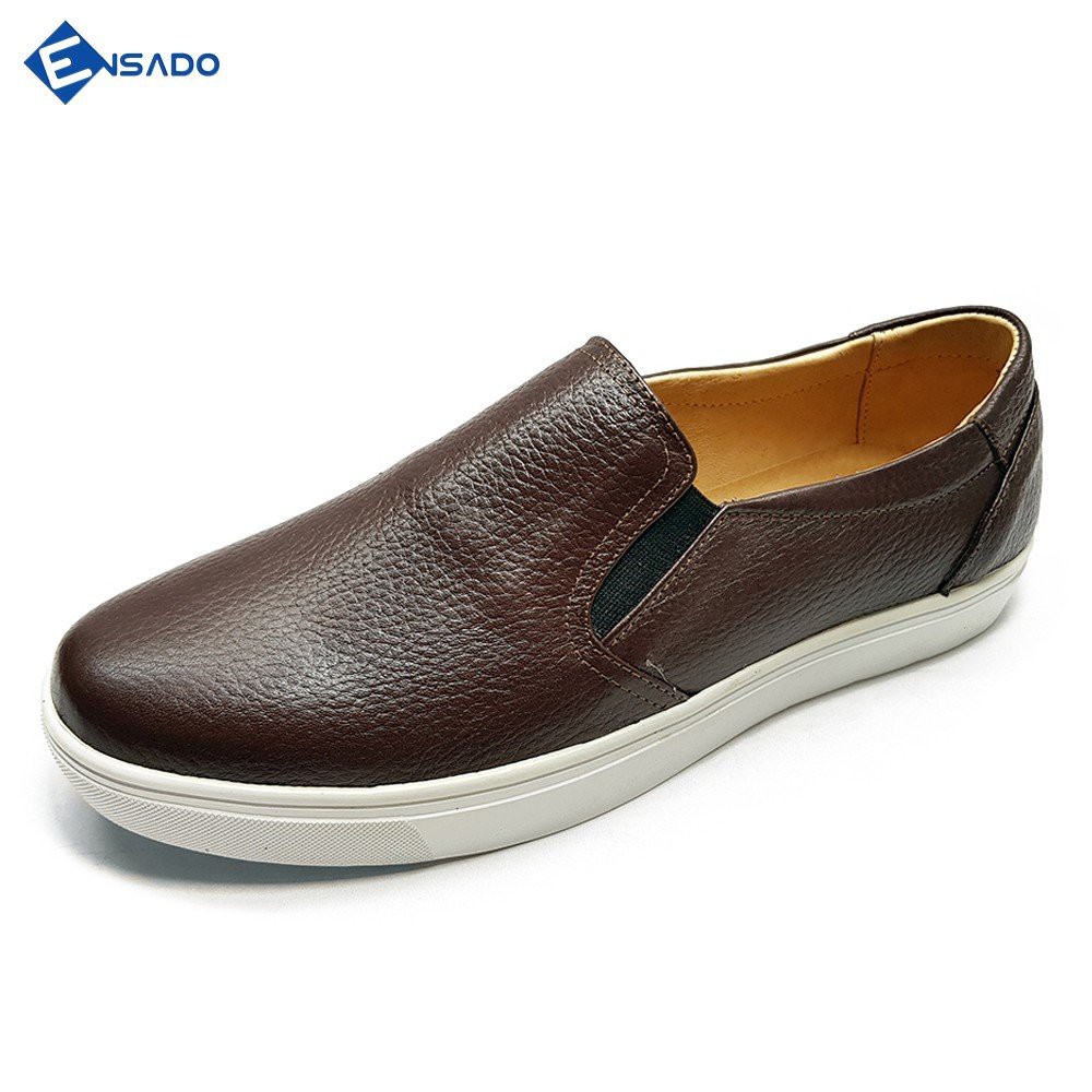 Giày Slip On Nam Sneaker Nam Da Bò Tấm Cao Cấp, Đẹp Mềm Êm Ensado SL1316 (Nâu)