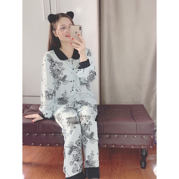 Bộ dâu pijama cổ Sen chất mango cao cấp