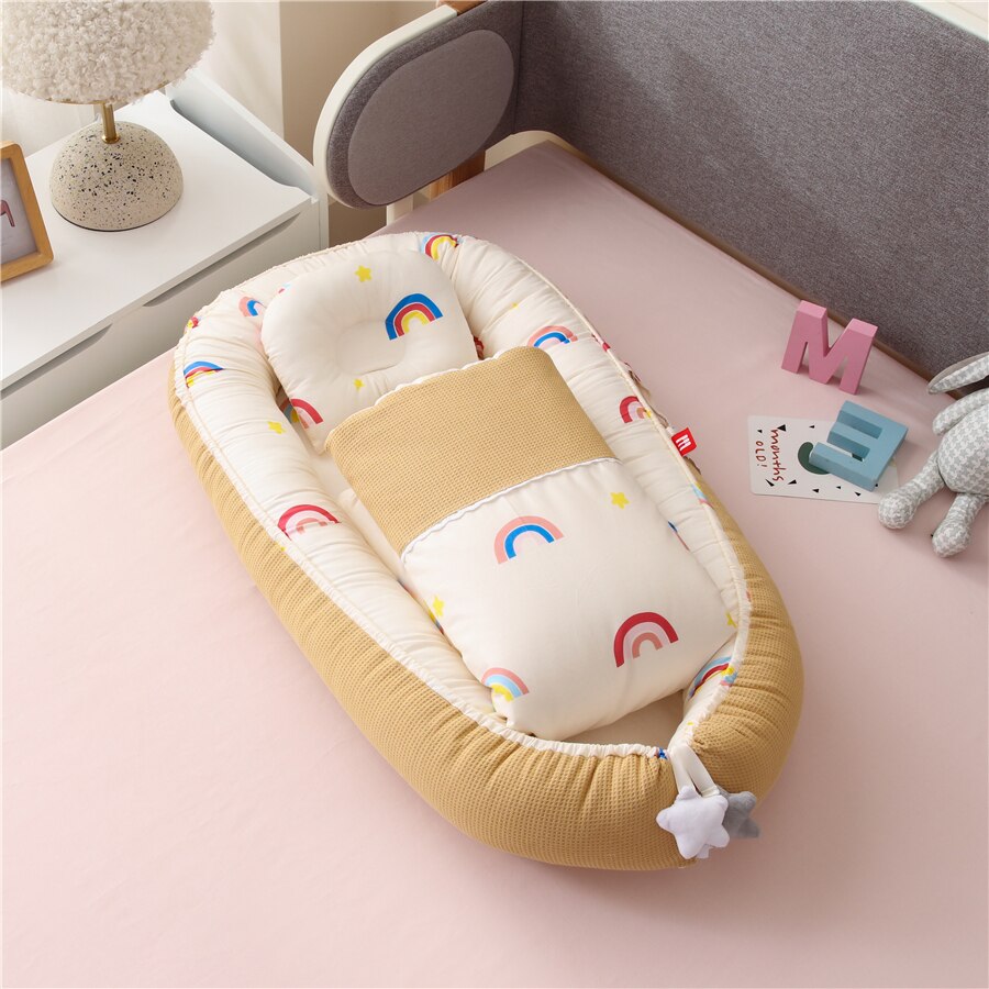 Cũi trẻ em bằng bông Lounger Baby Nest Co-Sleeping Sơ sinh Nệm Nệm có thể giặt Đệm có thể giặt được Giường cho trẻ sơ sinh di động với Gối & Chăn