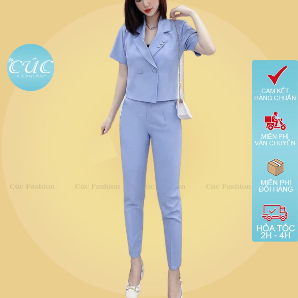 Bộ vest nữ CÚC FASHION bộ đồ thời trang Hàn Quốc áo croptop đẹp mic quần baggy đen trắng set vest cổ 3 cúc SV101