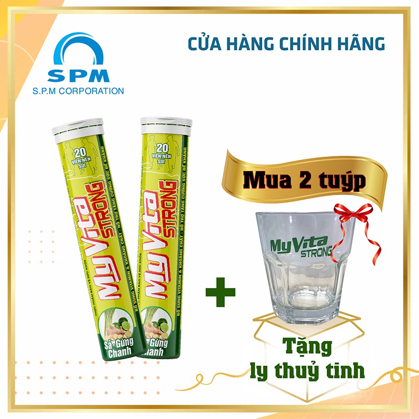 Viên sủi MyVita Strong (Sả-Gừng-Chanh) - Bổ sung Vitamin C, nhóm Vitamin B và Kẽm - Tăng cường đề kháng - Tuýp 20 viên | Thế Giới Skin Care