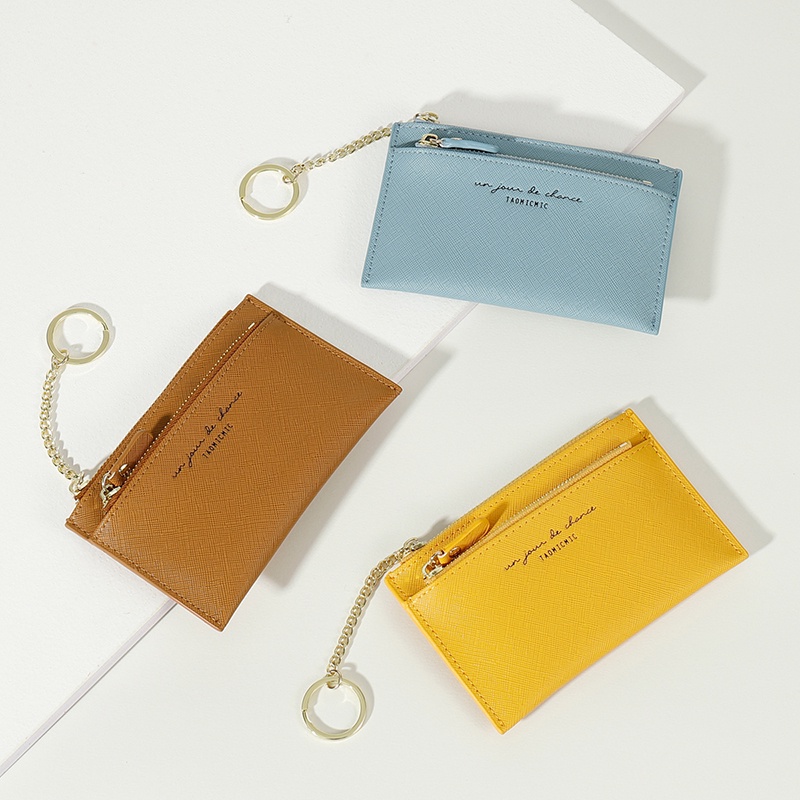 Ví đựng thẻ mini PIERRE LOUES có dây kéo và móc khóa dành cho nữ