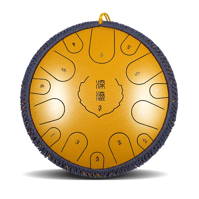 Trống Không Linh Anca Chính Hãng Tank Drum Màu vàng golden-15 nốt -(Steel Tongue Drum-Chính Hãng-Đầy Đủ Phụ Kiện )