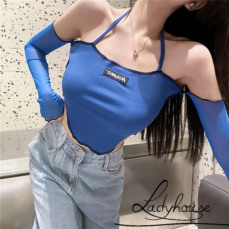 Áo croptop hai dây hở vai tay lửng thời trang dành cho nữ