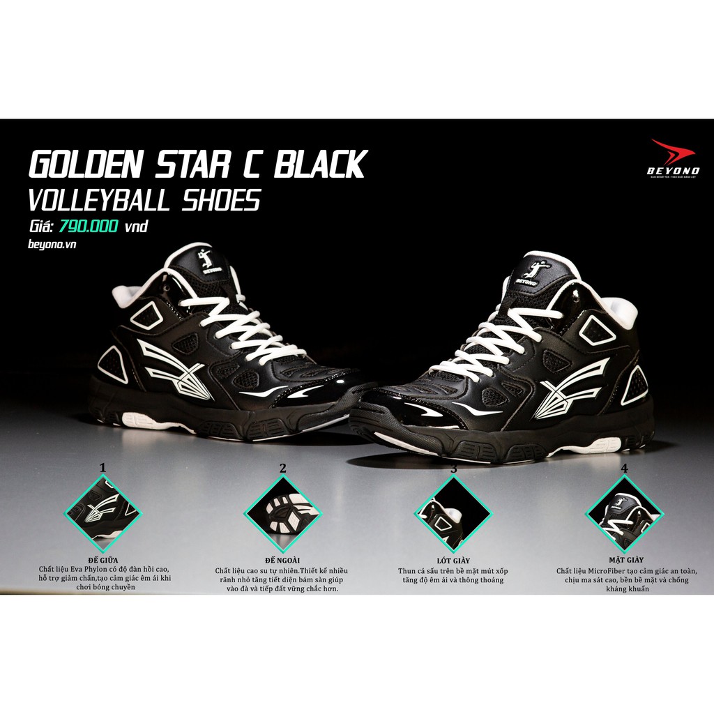 CHÍNH HÃNG - GIÀY BÓNG CHUYỀN CAO CỔ - BEYONO GOLDEN STAR C - BLACK WHITE