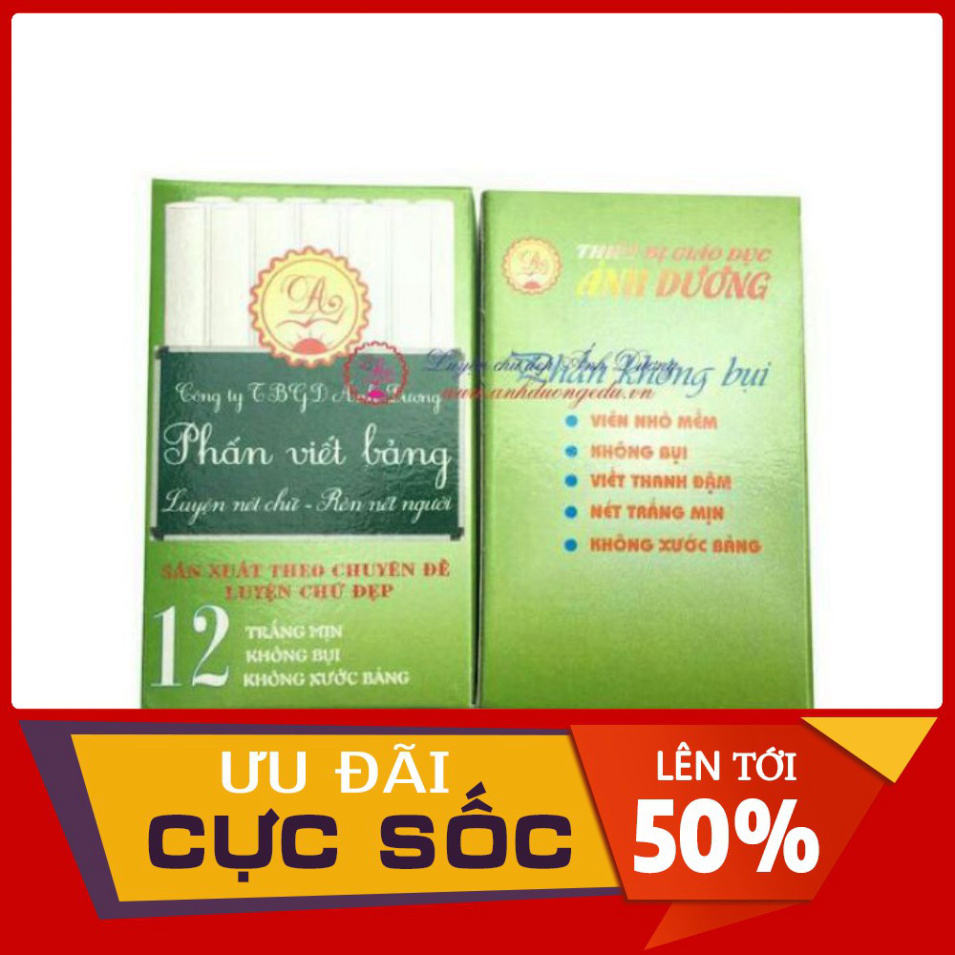 PHẤN TRẮNG VIẾT BẢNG THANH ĐẬM ÁNH DƯƠNG - Hộp 12 Viên - Trắng Mịn, Không Bụi, Không Xước Bảng